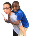 Student Giving D.R. Child A Piggy Back Ride
